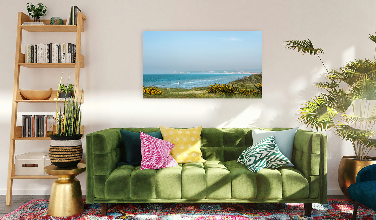 La plage de Wissant Photographiée depuis Tardinghen par Cam Harry Photographe. On y voit la mer, bleue, le cap Gris Nez ainsi que la végétation des dunes